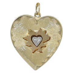 Gold Diamond Heart-in-Heart Charm Pendant