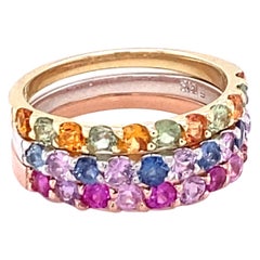 Multi-Color Sapphire Stackable 14K Gold Band Set