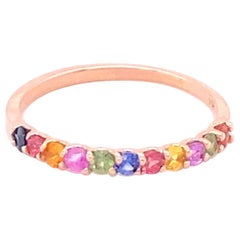 Rainbow Colored Round Cut Sapphire Stackable Band 14 Karat Rose Gold