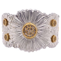 Buccellati Gold Silver Diamond Flower Blossom Cuff Bracelet