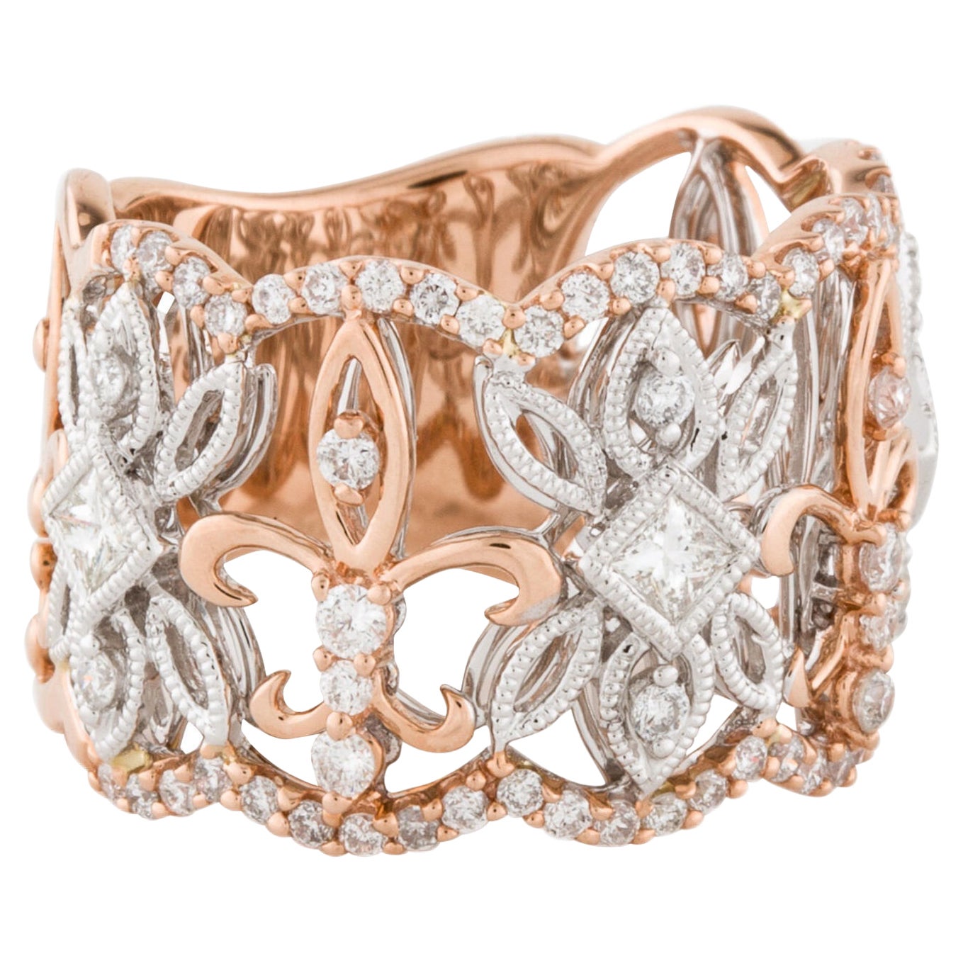 14kt White Gold and 14kt Rose Gold 0.80ct Diamond Fleur-De-Lis Band For Sale
