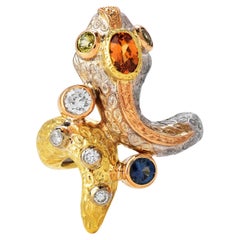 Designer Diamond Sapphire 18K Gold Unique Snake Bypass Ring