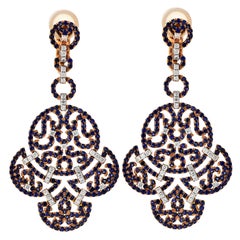 Estate Sapphire Diamond 18K Gold Elegant Dangle Drop Earrings