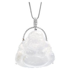 Ice Jadeite Jade Buddha and Diamond Pendant, Certified Untreated