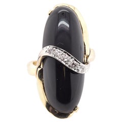 14 Karat Yellow Gold Vintage Black Onyx and Diamond Ring