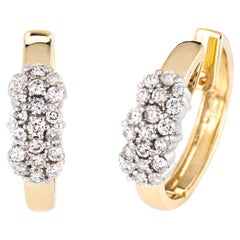 1.52ct Diamond Cluster Hoop Earrings Vintage 14k Yellow Gold Jewelry