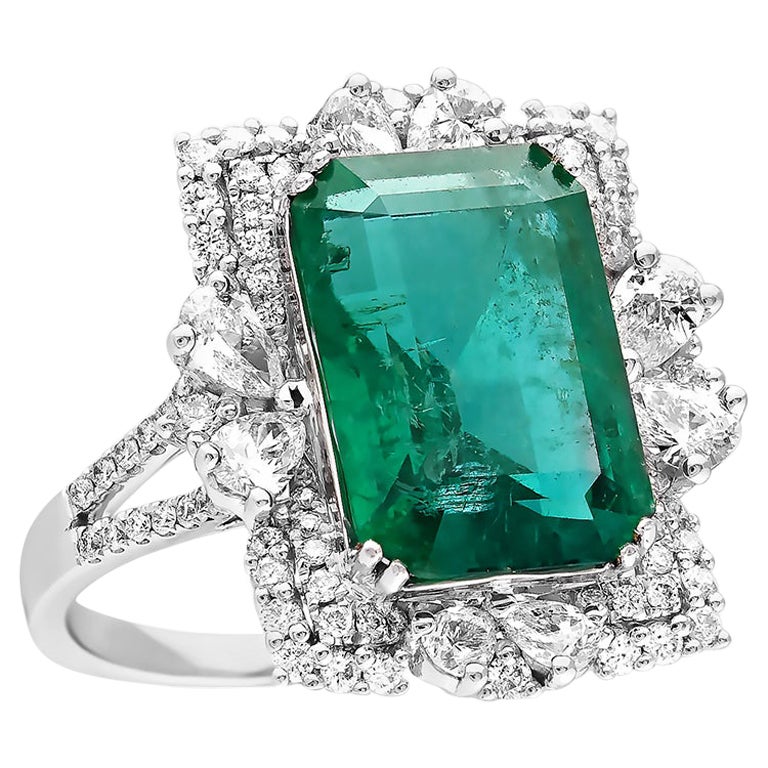 For Sale:  Emerald & Diamond 8.27 Carat 18K White Gold HRD Certified Ring