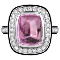 Rubelite Sugarloaf and Diamond Enamel Halo with 18kt White Gold
