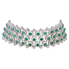 Gold 8.09cts Round Diamond & 17.22cts Emerald Bracelet