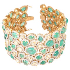 Gold 16.12cts Diamond & 10.54cts Diamond rose cut & 32.56cts Emerald Bracelet