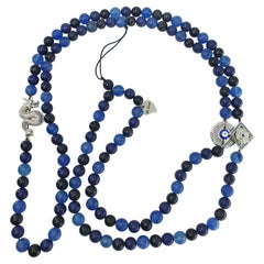 Blue Sand Stone, Lapis Lazuli and Watermelon Blue Beads with 3 Charms