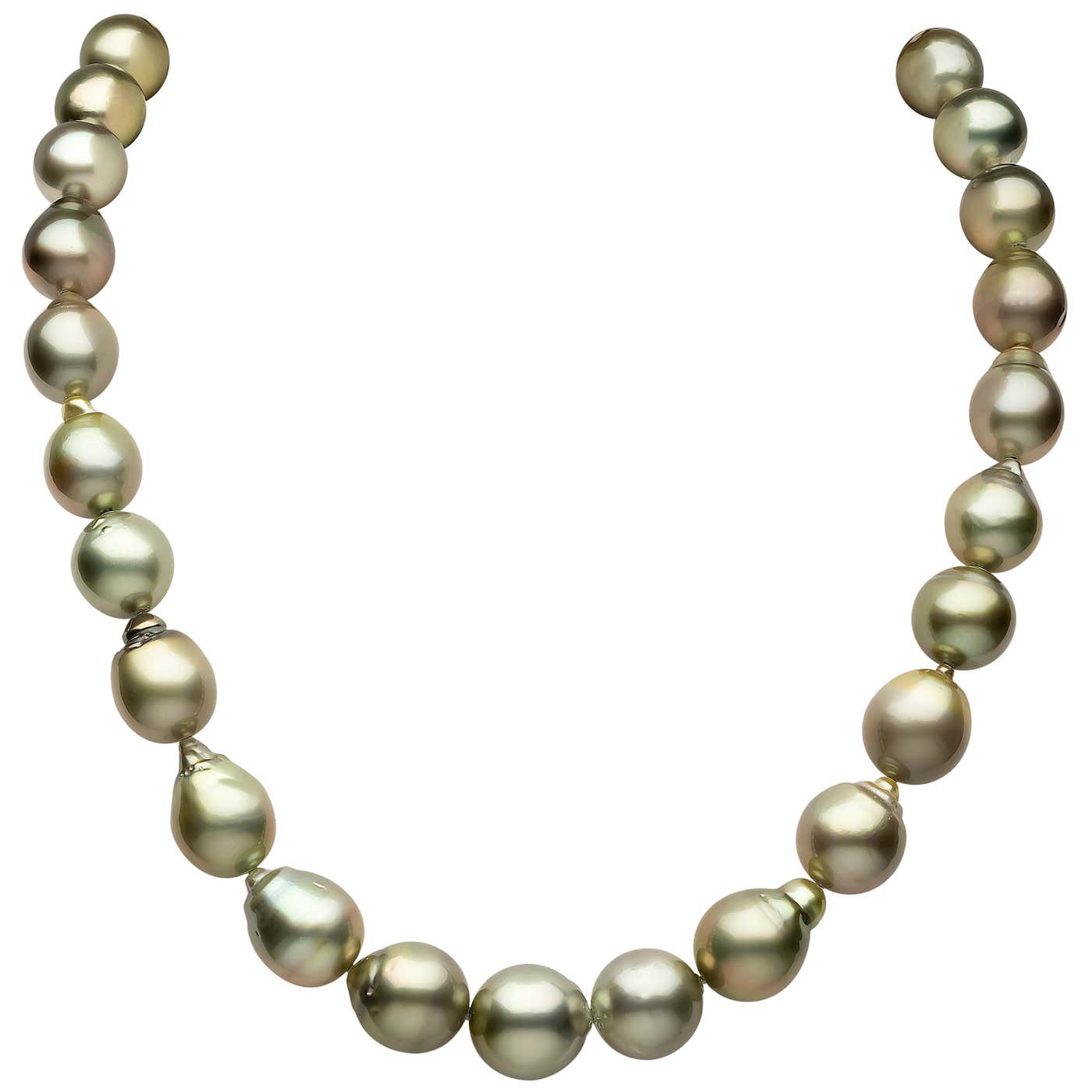 Yoko London Baroque Pistachio Coloured Tahitian Pearl Necklace in 18K ...