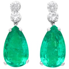 15.51 Carat Colombian Emerald and 1.12 Carat Diamond Platinum Drop Earrings