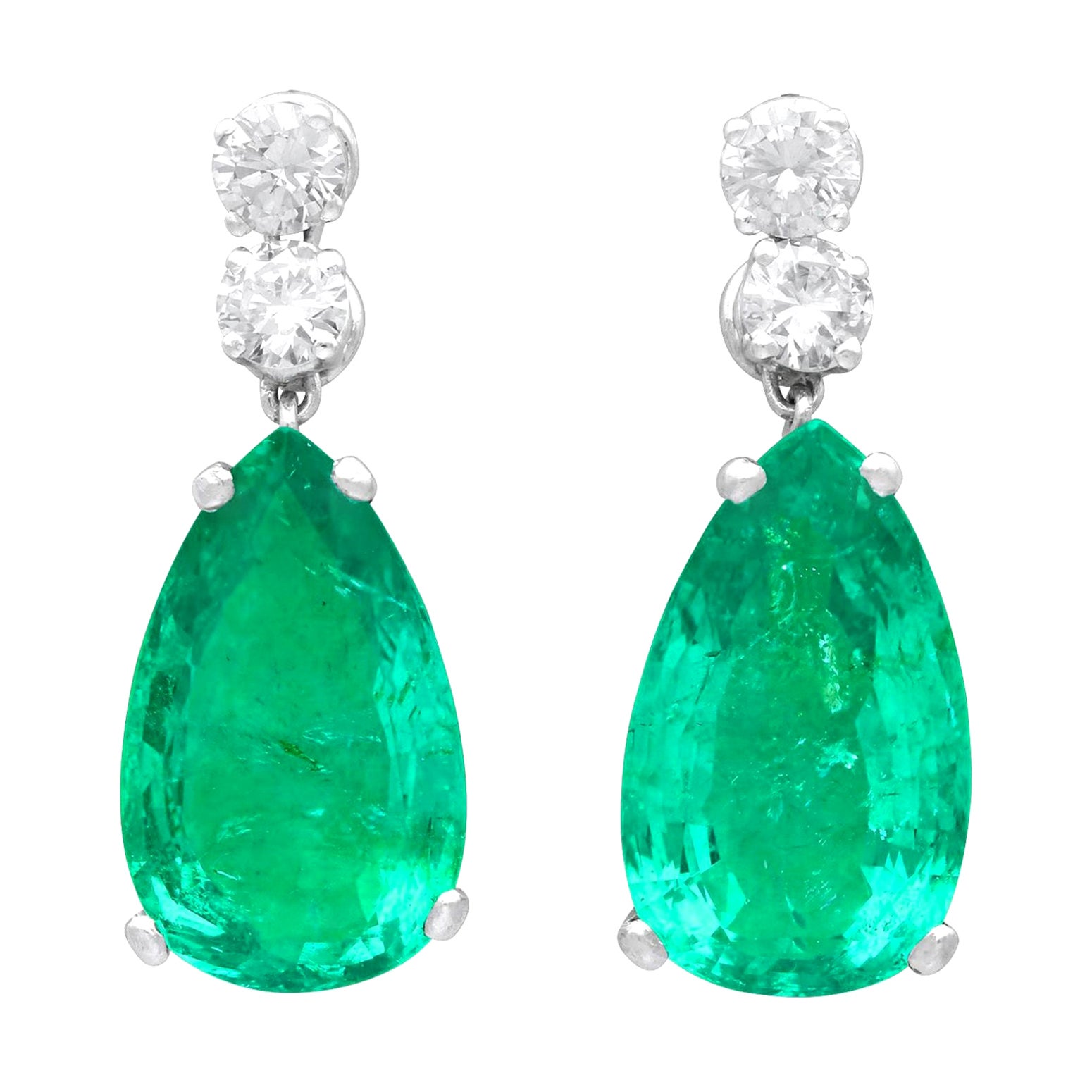 15.51 Carat Colombian Emerald and 1.12 Carat Diamond Platinum Drop Earrings