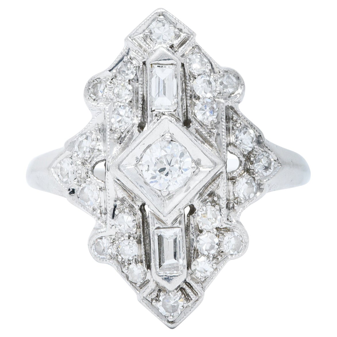 Art Deco Diamond Platinum Geometric Dinner Ring