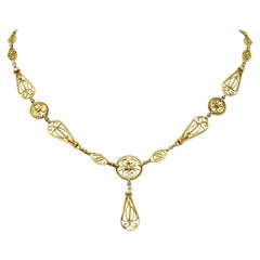 French Victorian 18 Karat Gold Scrolled Link Drop Necklace Circa 1900