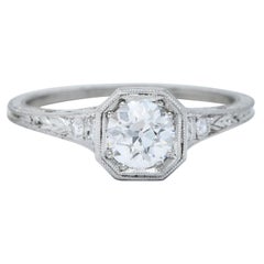 Peacock Art Deco 0.72 CTW Diamond Platinum Foliate Engagement Ring