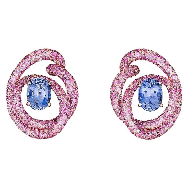 Neha Dani Violet Sapphire flanked by Pink Sapphire Rose Gold Irita Clip Earrings