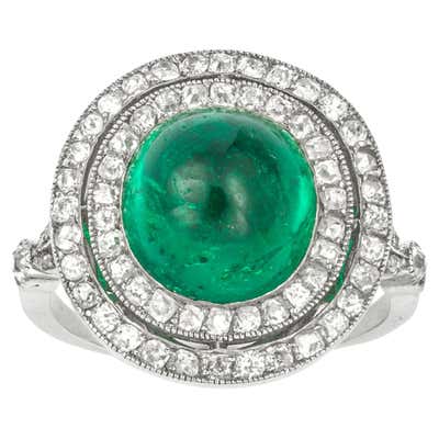 Art Deco 14.75 Carat Sugarloaf Cabochon Cut Colombian Emerald Diamond ...