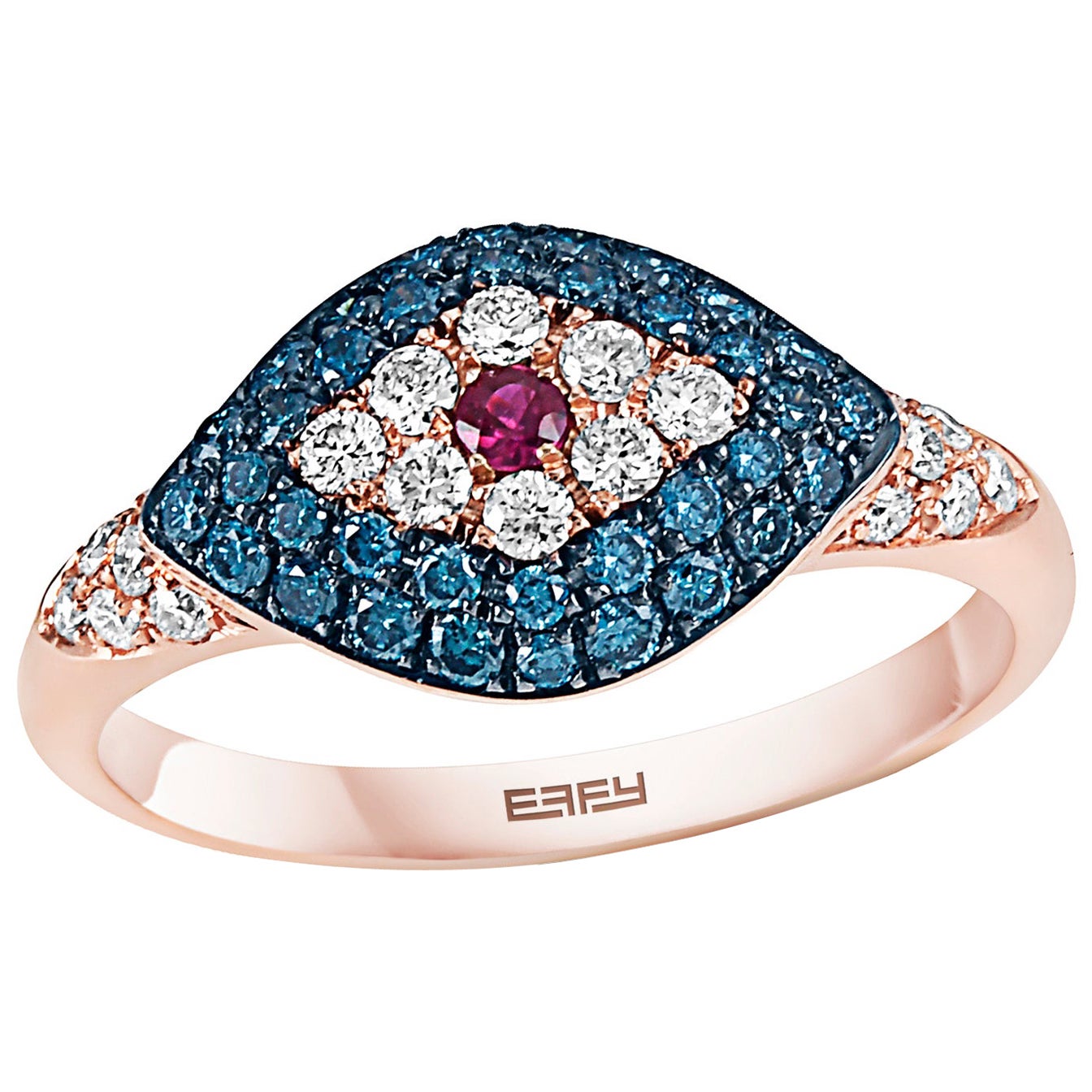 Effy 18K Rose Gold Diamond, Blue Diamond & Ruby Ring For Sale