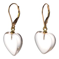 Intini Jewels Rock Crystal Heart 18 Karat Gold Drop Love Leverback Boho Earrings