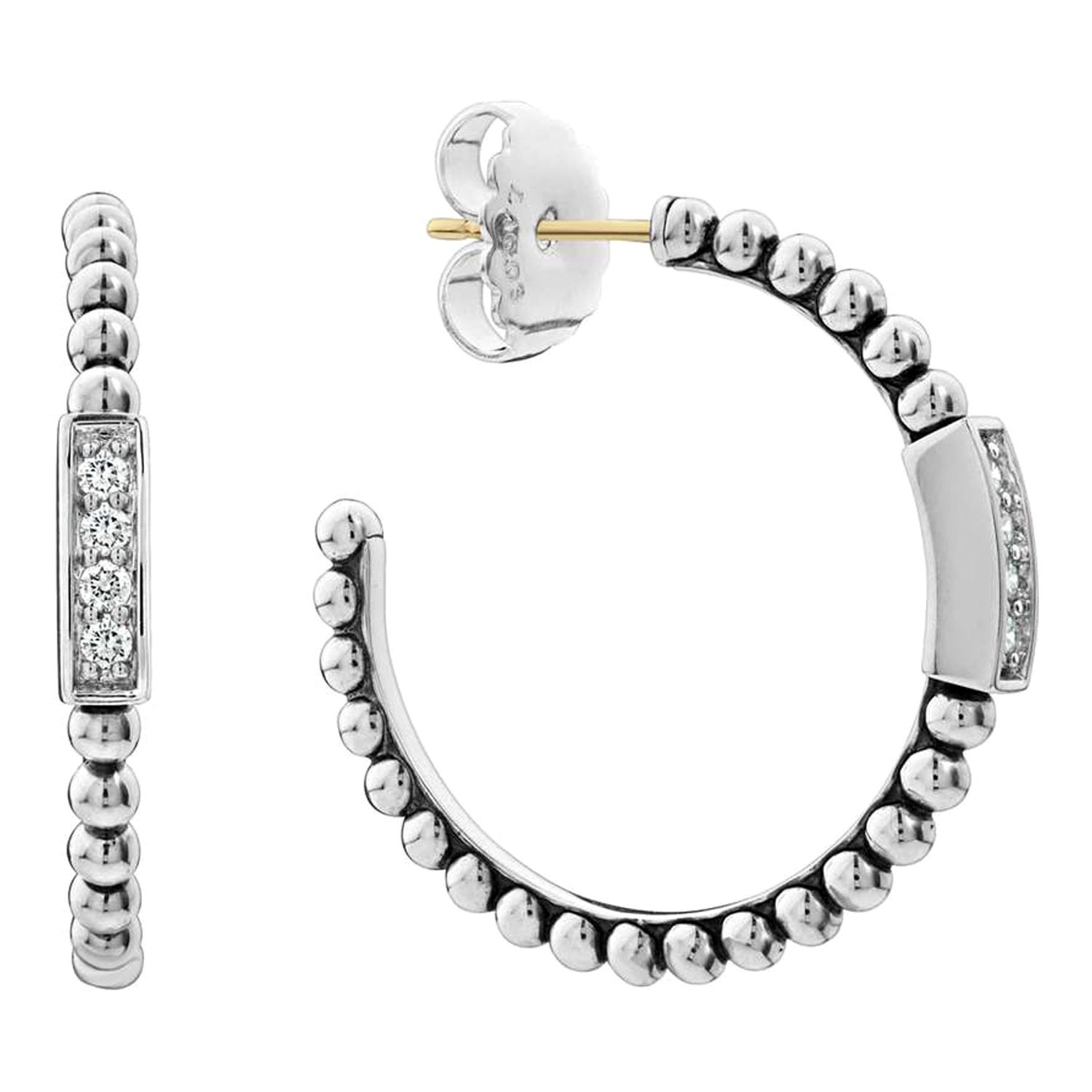 Lagos Sterling Silver Caviar Spark Diamond Hoop Earring