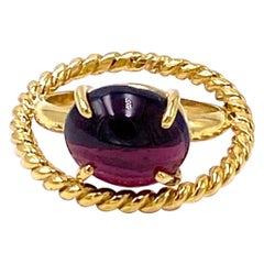 Used Deco Style 18 Karat Yellow Gold Handcrafted Garnet Design Ring