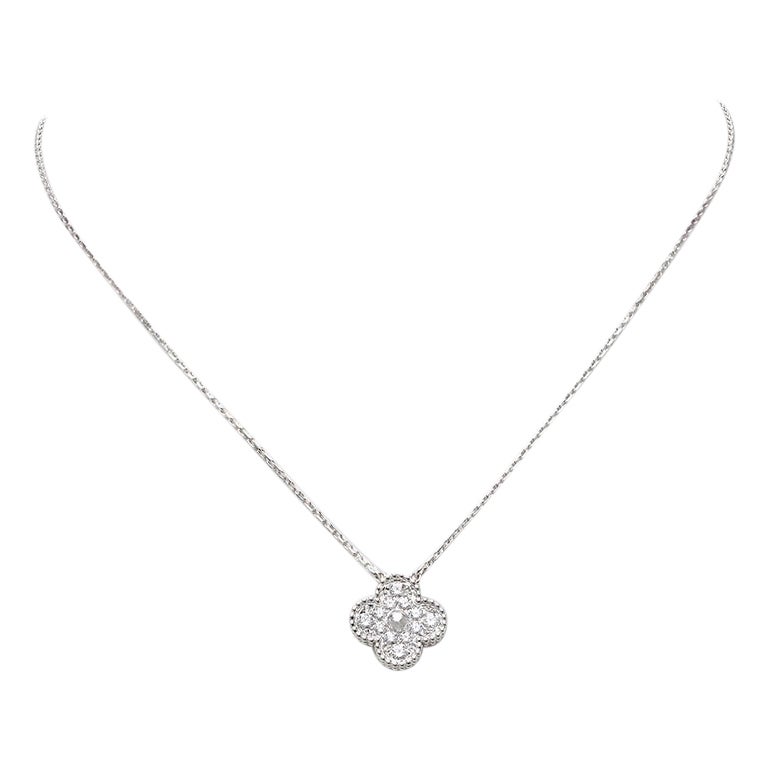 Van Cleef & Arpels Vintage Alhambra White Gold and Diamond Pendant Necklace