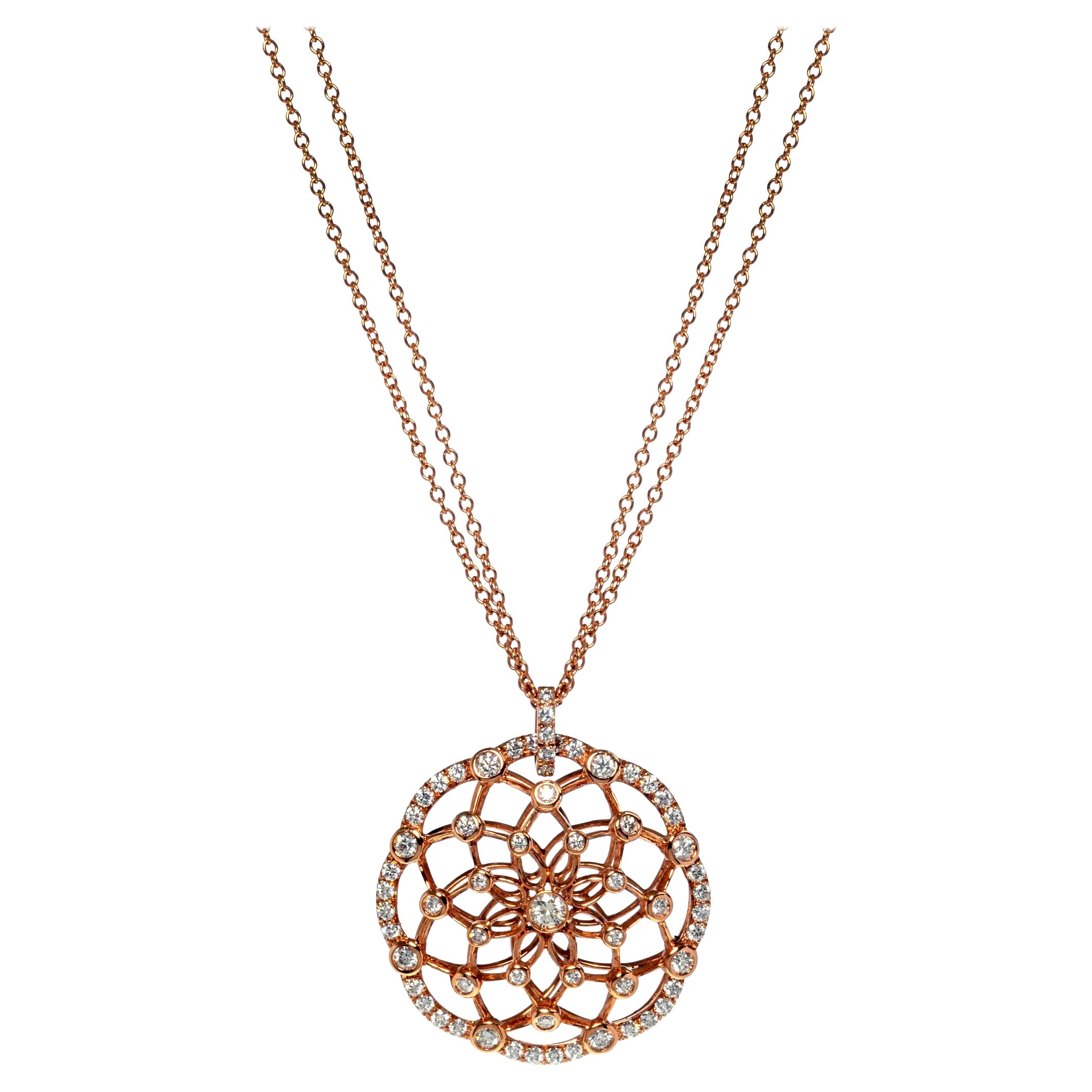 Luca Carati 18K Rose Gold Diamond Circle Pendant Necklace 1.66Cttw
