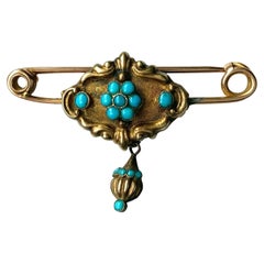 9ct Gold Antique Georgian Turquoise Set Brooch