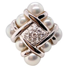 Mikimoto Designer Natural Pearl and Diamond Ring