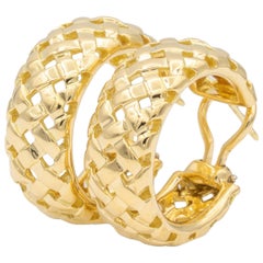 Vintage Tiffany & Co. Vannerie Wheat Basket 18K Gold Hoop Earrings, Circa 1990