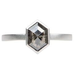 1.19ct Hexagon Salt and Pepper Diamond Bezel Set 14K Gold Engagement Ring R6047