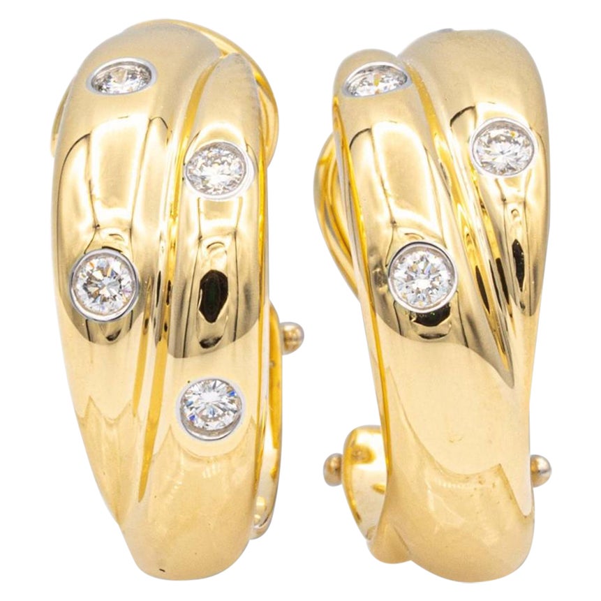 Tiffany & Co. Etoile Diamond 18K and Platinum Double Band Half-Hoop Earrings