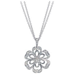 Luca Carati 18K White Gold Diamond Flower Pendant Necklace 1.11Cttw