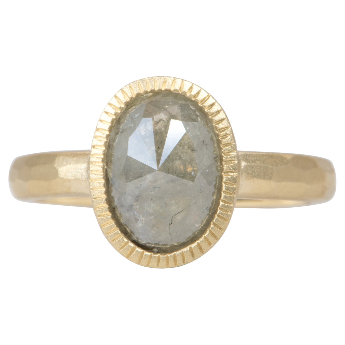 1.94ct Oval Salt and Pepper Diamond Bezel Set 14K Yellow Gold Engagement Ring