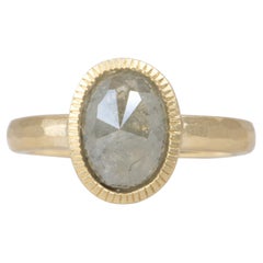 1.94ct Oval Salt and Pepper Diamond Bezel Set 14K Yellow Gold Engagement Ring