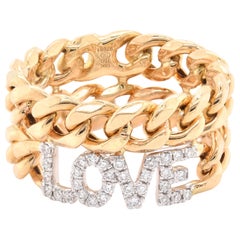 Anillo de oro amarillo de 18 quilates Cuban Link Diamond Love Two Row