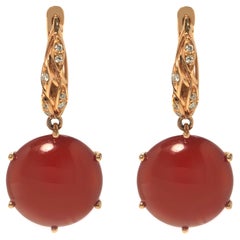 Luca Carati Boucles d'oreilles en goutte en or rose 18 carats avec agate rouge et diamants 0,10 carat poids total