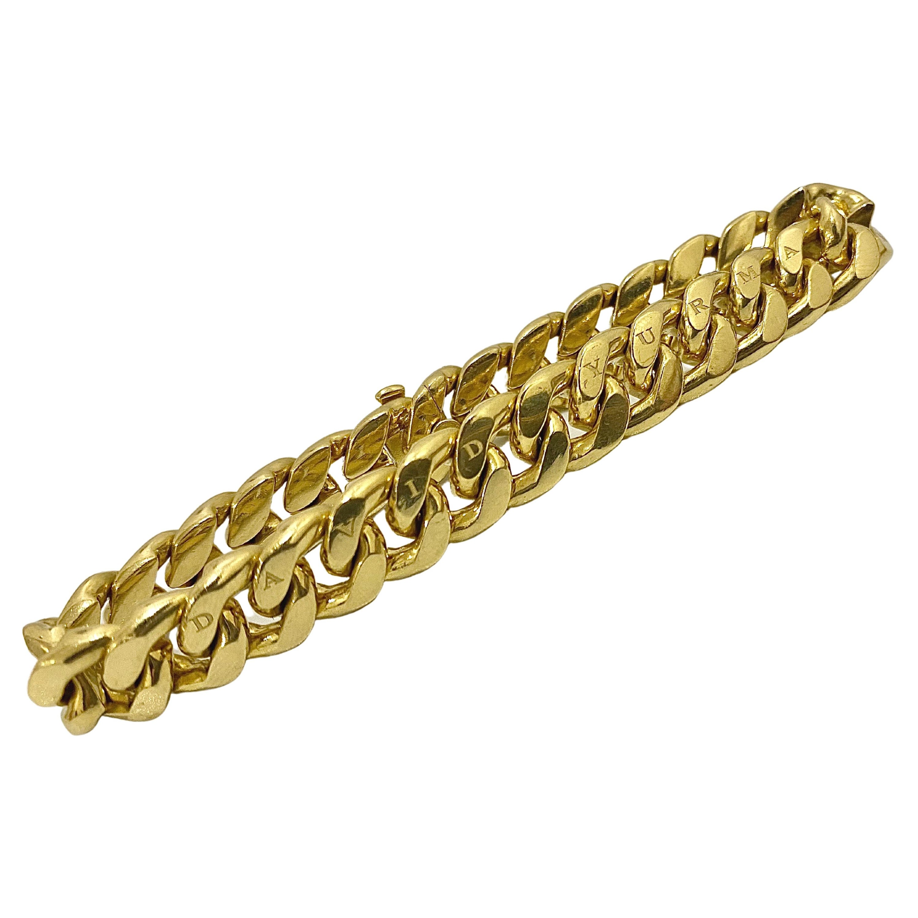 18k Yellow Gold David Yurman 8 inch 11.5mm Flat Cuban Link Mens Bracelet For Sale