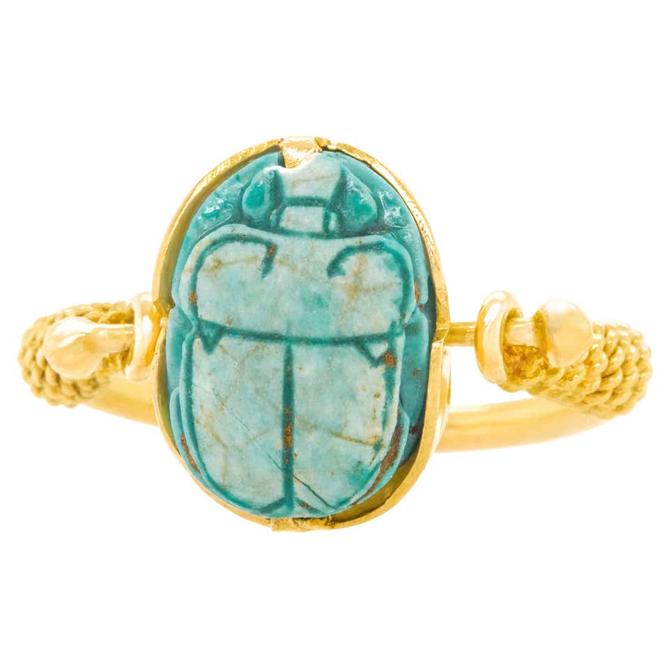 Sarab Rang An ancient Egyptian green faience Scarab Ring at 1stDibs
