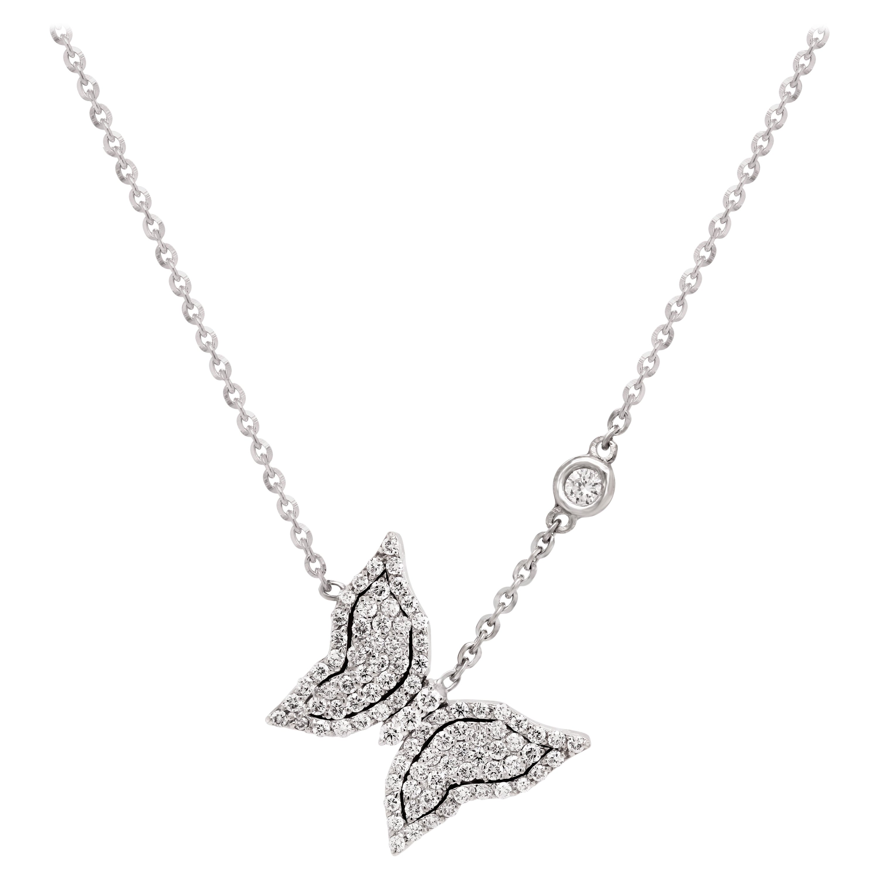 Stambolian 18 Karat White Gold Diamond Small Butterfly Pendant Necklace