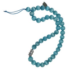 Large Light Blue Cat Eye Beads Strap and Aquarius Charm