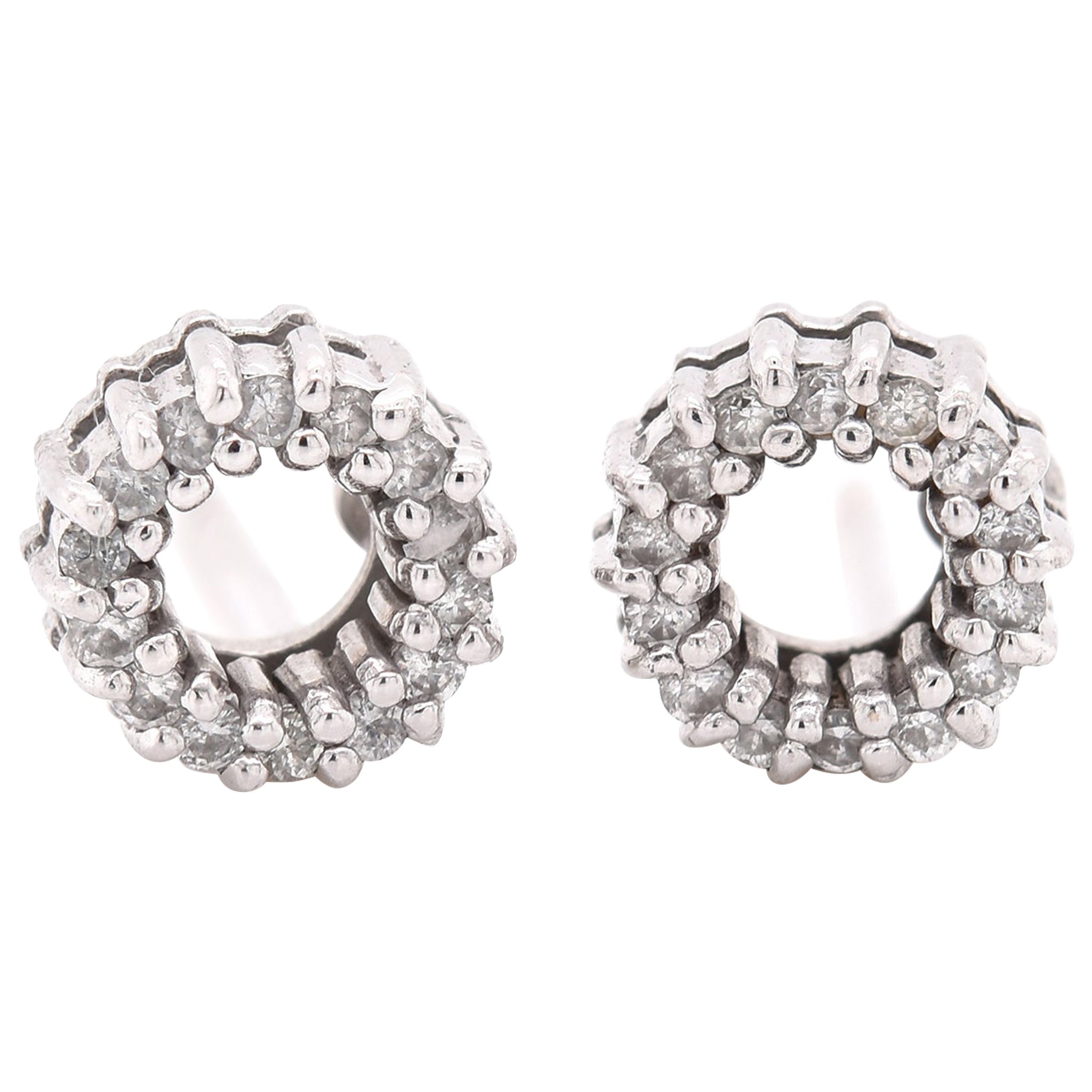 Roberto Coin 18 Karat White Gold Diamond Circle Stud Earrings For Sale