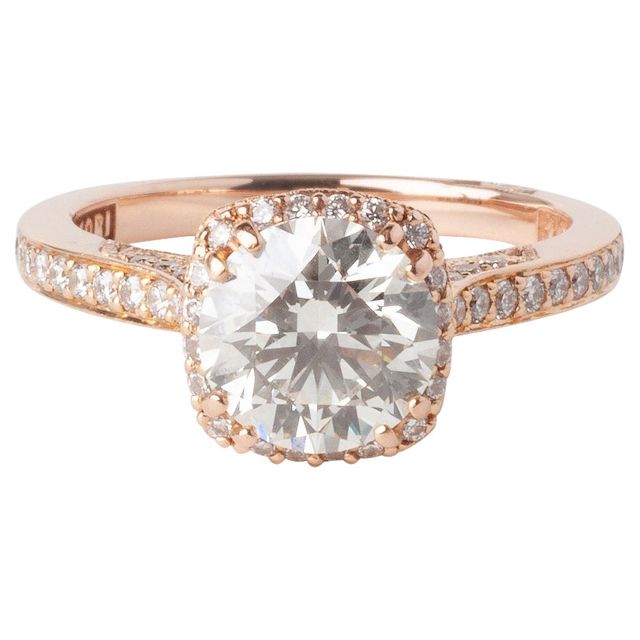 Tacori Rose Gold 1.32ct Round Diamond Halo Engagement Ring For Sale