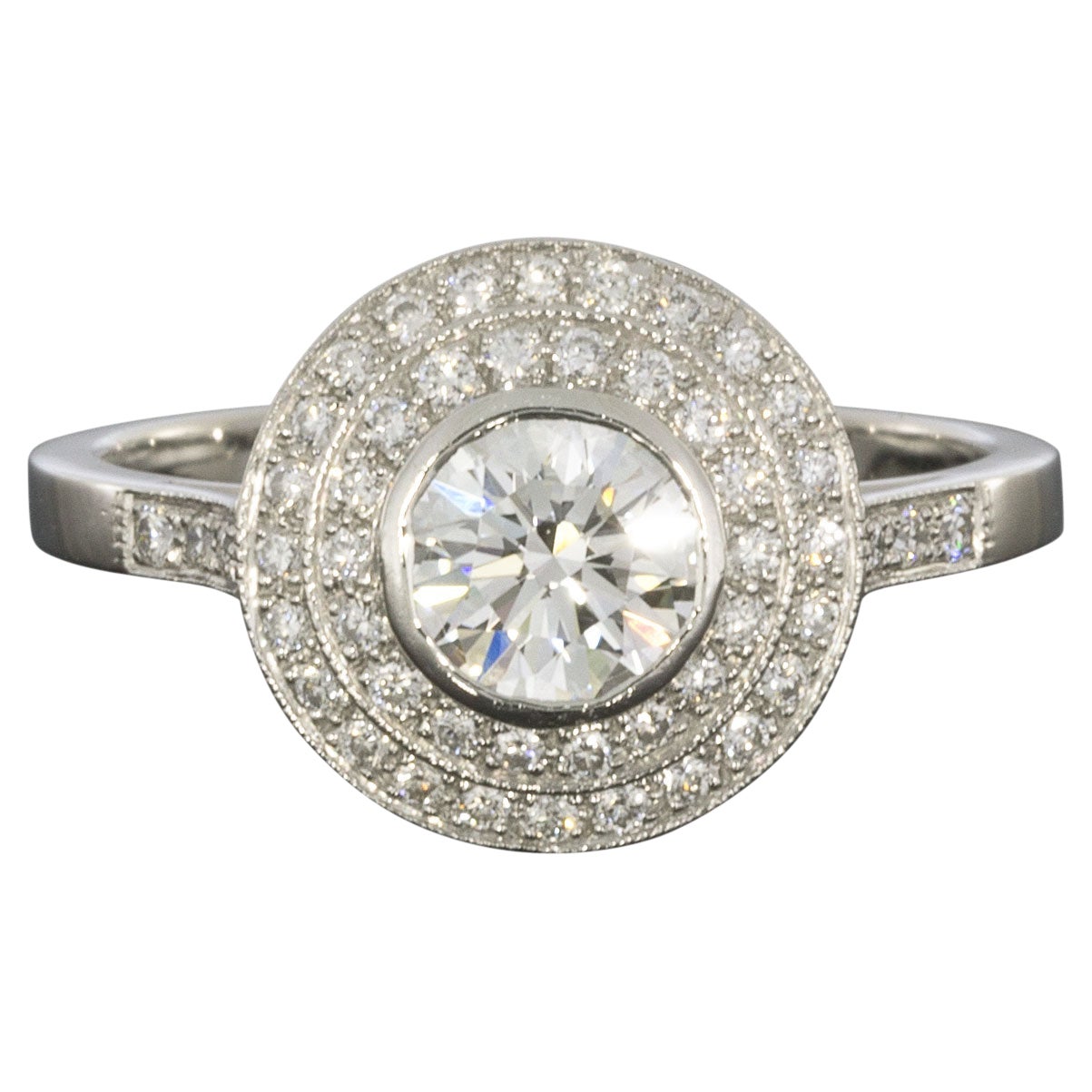 Sebastien Barier Art Deco Platinum 1.13ct Round Diamond Halo Engagement Ring