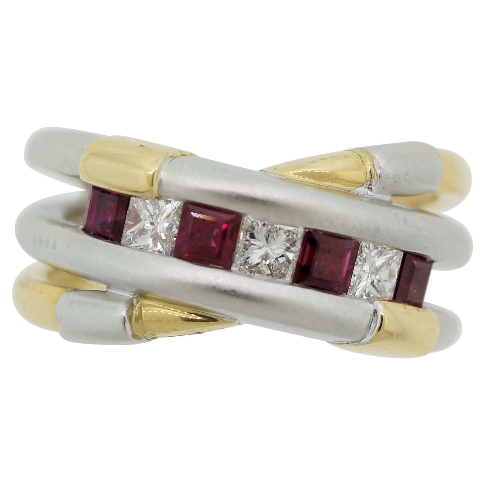 Ruby Diamond Gold & Platinum Two-Tone Wrap Ring For Sale