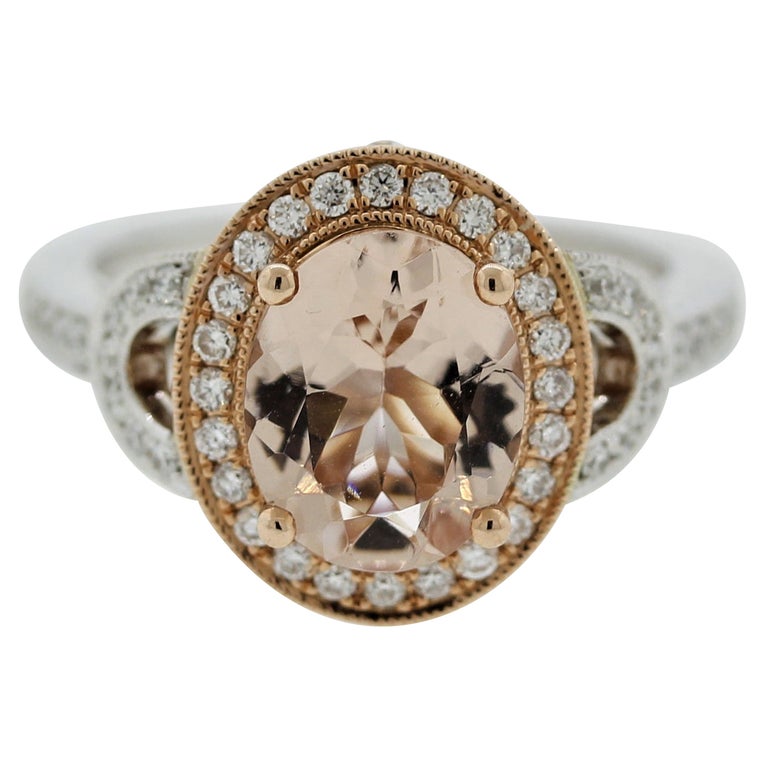 Morganite Diamond Two-Tone Gold Ring For Sale at 1stDibs
