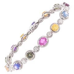 18 Karat White Gold Rainbow Sapphire and Diamond Bracelet