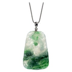 Green and Icy Jadeite Jade Lotus Leaf with Goldfish Pendant, Certified Untreated